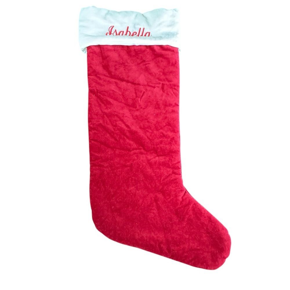 Pottery Barn Red Velvet X-Large Holiday Christmas Stocking Monogrammed Isabella